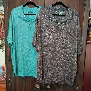 Ben Hogan Men's Polo Pair - Teal With Drinks Print & Charcoal Speckle Size 2XL